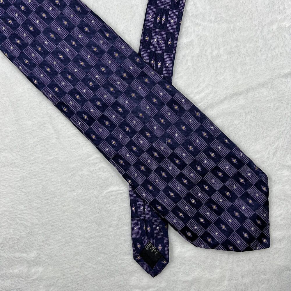 Jos. A. Bank Men's Purple Navy Geometric Silk Necktie Diamond Tie Made USA